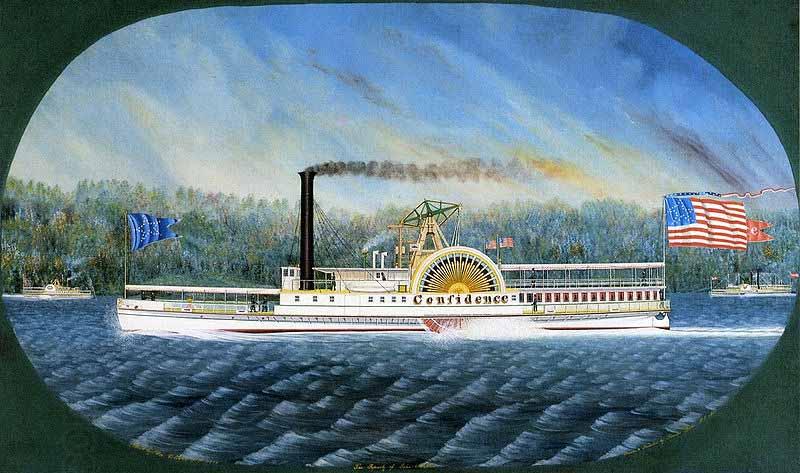 James Bard Confidence, Hudson River steamboat built 1849, later transferred to California China oil painting art